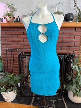 Wicked Weasel Teal Cutout Halter Bodycon Dress **RARE**
